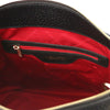 Internal Zip Pocket View Of The Black Soft Leather Bag