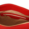 Internal Zip Pocket View Of The Red Soft Leather Bag