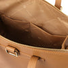 Internal Pocket View Of The Caramel Backpack Handbag