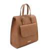 Angled View Of The Caramel Backpack Handbag