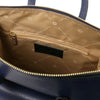 Internal Zip Pocket View Of The Dark Blue Backpack Handbag