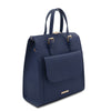 Angled View Of The Dark Blue Backpack Handbag