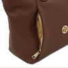 Side Pocket View Of The Coffee Large Leather Shoulder Bag