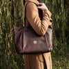 Woman Posing With The Coffee Large Leather Shoulder Bag