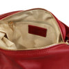 Internal Zip Pocket View Of The Red Convertible Leather Handbag