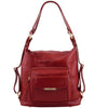 Front View Of The Red Convertible Leather Handbag