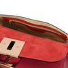 Internal Zip Pocket View Of The Lipstick Red Designer Handbag