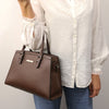 Woman Posing With The Coffee Genuine Leather Handbag