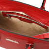 Internal Zip Pocket View Of The Lipstick Red Genuine Leather Handbag