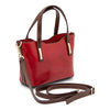 Angled And Shoulder Strap View Of The Red Handbag For Women