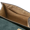 Internal Pocket View Of The Forest Green Italian Handbag