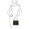 Woman Posing With The Forest Green Italian Handbag