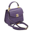 Angled And Shoulder Strap View Of The Purple Italian Handbag