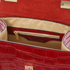 Internal Zip Pocket View Of The Red Italian Handbag