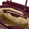 Internal Zip Pocket View Of The Bordeaux Italian Leather Handbag