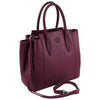 Angled And Shoulder Strap View Of The Bordeaux Italian Leather Handbag