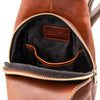 Internal Compartment View Of The Brown Mens Leather Crossbody Bag