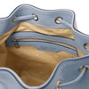 Internal Zip Pocket View Of The Light Blue Ladies Bucket Bag