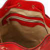 Internal Zip Pocket View Of The Lipstick Red Ladies Bucket Bag