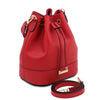 Angled View Of The Lipstick Red Ladies Bucket Bag