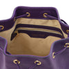 Internal Zip Pocket View Of The Purple Ladies Bucket Bag