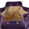 Internal Pocket View Of The Purple Ladies Bucket Bag
