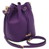 Angled View Of The Purple Ladies Bucket Bag