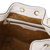 Internal Zip Pocket View Of The White Ladies Bucket Bag