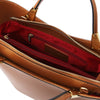 Internal Zip Pocket View Of The Cognac Ladies Leather Tote Handbag