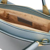 Internal Zip Pocket View Of The Light Blue Ladies Leather Tote Handbag