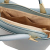 Internal Pocket View Of The Light Blue Ladies Leather Tote Handbag