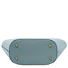 Underneath View Of The Light Blue Ladies Leather Tote Handbag