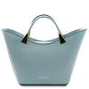 Front View Of The Light Blue Ladies Leather Tote Handbag