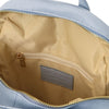 Internal Zip Pocket View Of The Light Blue Ladies Small Leather Backpack