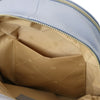 Internal Pocket View Of The Light Blue Ladies Small Leather Backpack