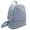 Angled View Of The Light Blue Ladies Small Leather Backpack