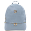 Front View Of The Light Blue Ladies Small Leather Backpack