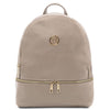 Front View Of The Light Taupe Ladies Small Leather Backpack