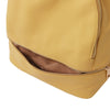 Front Pocket Opening View Of The Pastel Yellow Ladies Small Leather Backpack