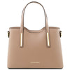 Front View Of The Light Taupe Ladies Small Leather Handbag