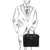 Man Posing With The Black Leather Laptop Briefcase Bag