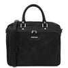 Front View Of The Black Leather Laptop Briefcase Bag