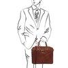 Man Posing With The Brown Leather Laptop Briefcase Bag