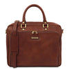 Front View Of The Brown Leather Laptop Briefcase Bag