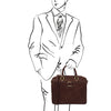 Man Posing With The Dark Brown Leather Laptop Briefcase Bag