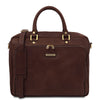 Front View Of The Dark Brown Leather Laptop Briefcase Bag