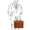 Man Posing With The Natural Leather Laptop Briefcase Bag