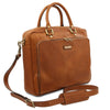 Angled View Of The Natural Leather Laptop Briefcase Bag