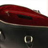 Internal Zip Pocket View Of The Black Leather Tote Bag