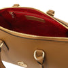 Internal Zip Pocket View Of The Cognac Leather Tote Bag